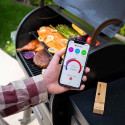 Vue sur l'application sur smartphone et sur la sonde MEATER Plus en pleine utilisation Vue sur l'application sur smartphone et sur la sonde MEATER Plus en pleine utilisation