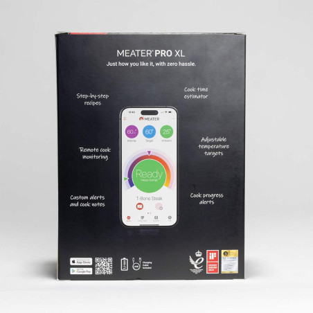 Packaging de dos du thermomètre MEATER Pro XL Packaging de dos du thermomètre MEATER Pro XL