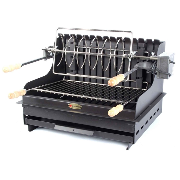 Barbecue Charbon de Bois Encastrable en Acier + Tournebroche 54 x 70 cm