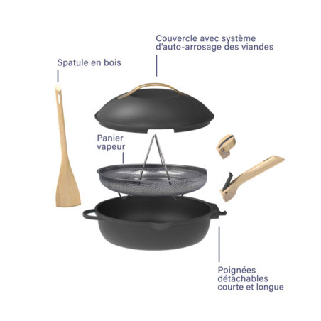 Schéma des accessoires inclus avec la poêle La Fabuleuse Météore 24 cm Cookut