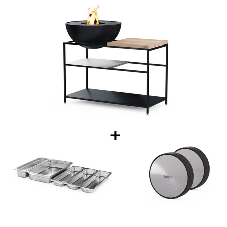 Pack Höfats avec cuisine extérieure Fire Kitchen Bowl 70 + 5 bacs gastronomiques + 2 roues
