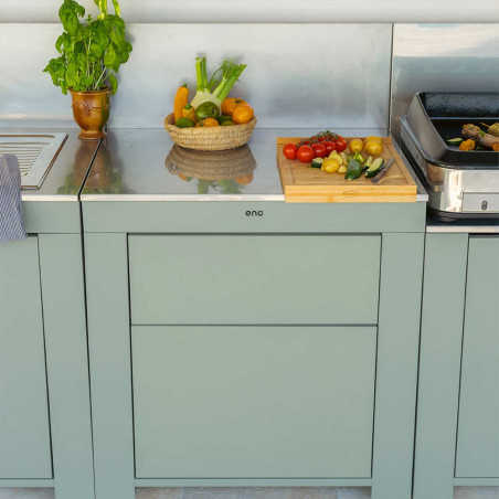 Modulo Plan de travail + 2 tiroirs façade Sauge Eno - Extérieure