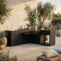 Cuisine extérieure d'angle en acier noir Le Marquier avec 5 modules - cuisson, évier, angle, ouvert et tiroir