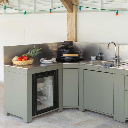 Cuisine extérieure ENO avec modulo d'angle pour kamado Sauge et Inox