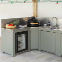 Cuisine extérieure Sauge et Inox ENO avec Modulo Frigo encastré 75 L