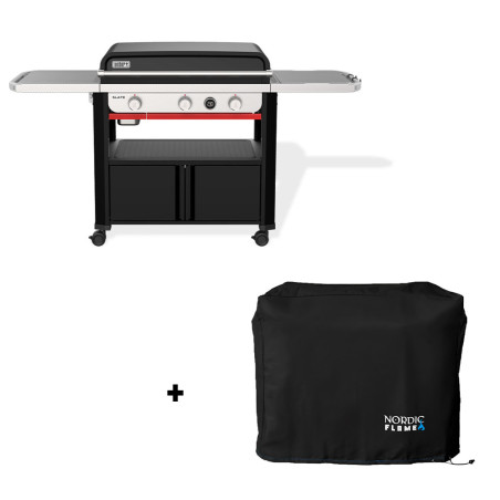 Pack plancha gaz Premium Slate 76 cm sur chariot Weber et housse de protection Nordic Flame