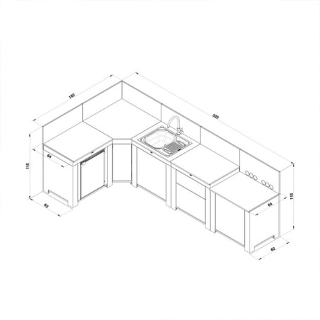 Cuisine COMFORT 5 modules avec angle Sauge ENO - dimension