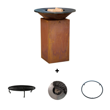 Pack brasero corten Classic 75 OFYR + Grille de cuisson acier + Housse de protection + Anneau de maintien