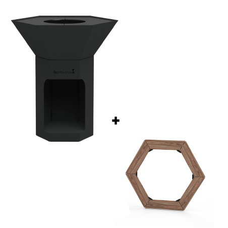 Pack brasero plancha Nestor Original acier noir Barbecook + table d'appoint en bois Barbecook