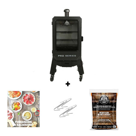 Pack fumoir à pellets V4 Pro Series + sac de pellets Pit Boss + crochets + livre de recettes