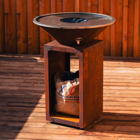Brasero plancha B.B.O 68 cm en acier corten Oyat - terrasse en bois