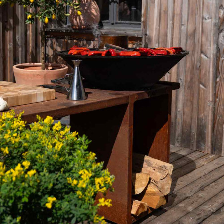 Brasero plancha B.B.O 78 cm en acier corten Oyat - cuisson de légumes