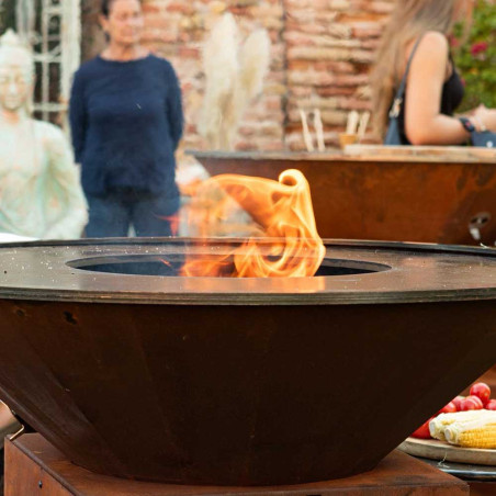 Brasero plancha B.B.O 78 cm en acier corten Oyat - flamme