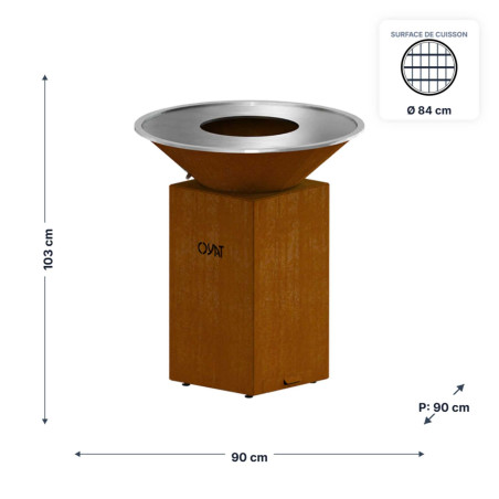 Dimensions du brasero Origine 88 cm Oyat en corten