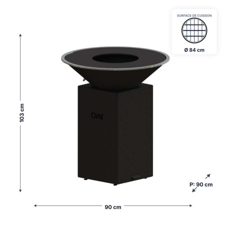 Brasero plancha Origine 88 cm en acier noir Oyat - dimensions