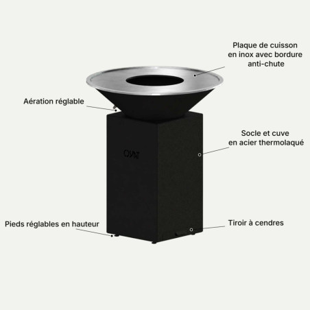 Brasero plancha Origine 88 cm en acier noir Oyat - caractéristiques