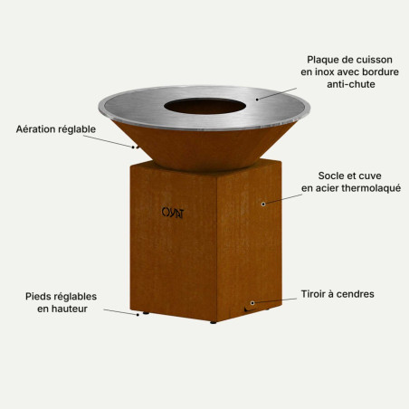 Brasero plancha Origine 98 cm en acier corten Oyat - caractéristiques