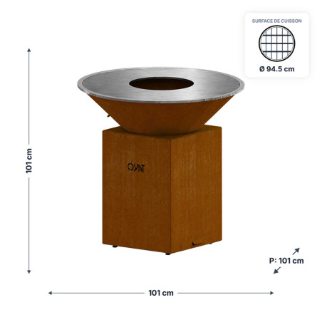 Brasero plancha Origine 98 cm en acier corten Oyat - dimensions