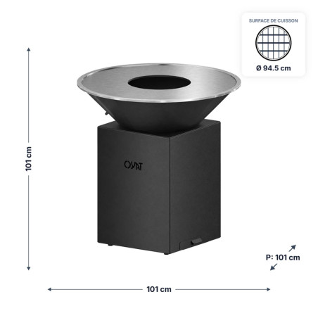 Brasero plancha Origine 98 en acier noir Oyat - dimensions
