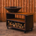 Brasero plancha Pontaillac 88 cm en acier corten Oyat - sur une terrasse en bois