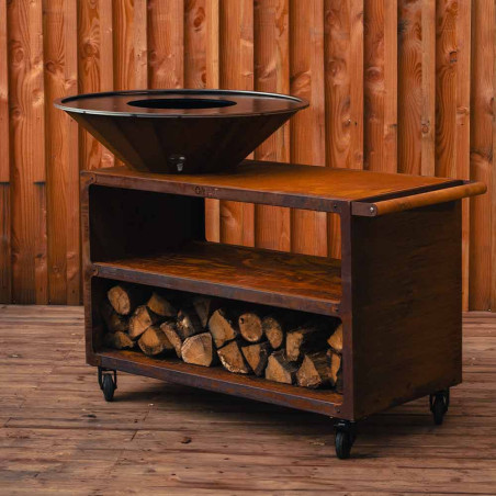 Brasero plancha Pontaillac 88 cm en acier corten Oyat - sur une terrasse en bois