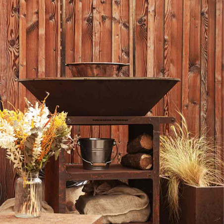 Brasero plancha Pontaillac PRO 98 cm en corten Oyat - lifestyle