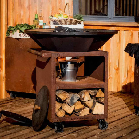Brasero plancha Pontaillac PRO 98 cm en corten Oyat - ambiance