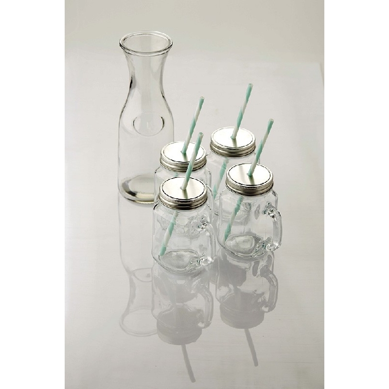 Set Carafe + 4 Gobelets avec pailles en verre - Point Virgule