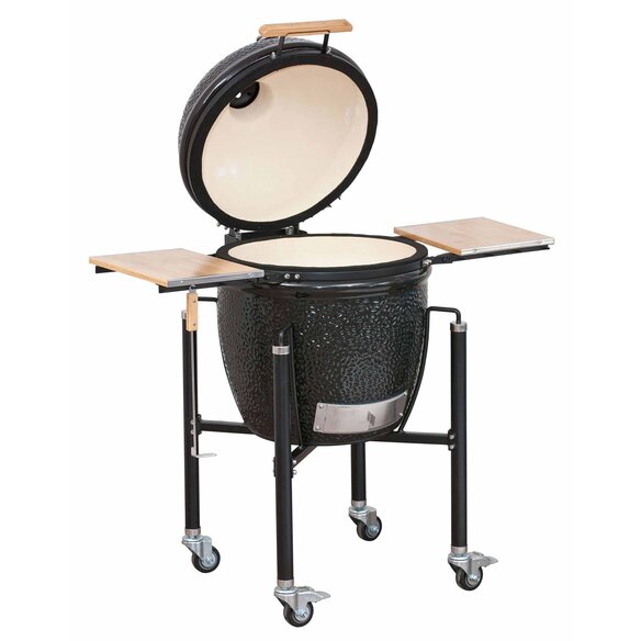 Barbecue kamado BASIC noir sur chariot ouvert - Monolith