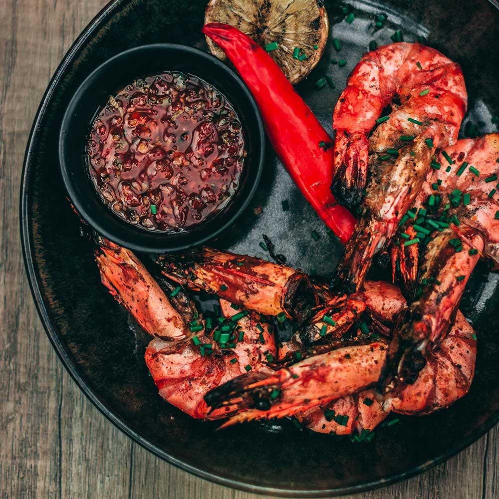 Gambas marinées à la plancha et au piment d’Espelette