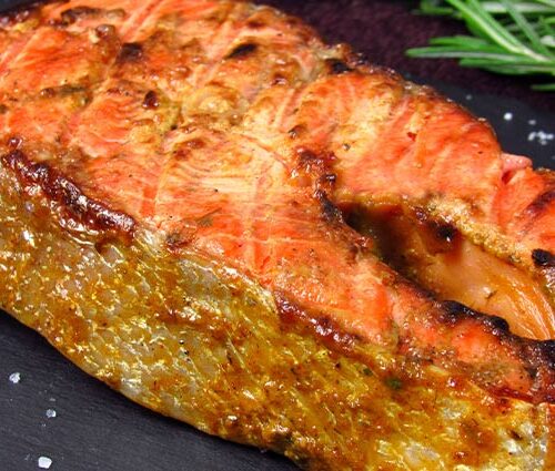 Darne de saumon au barbecue sauce soja et sésame