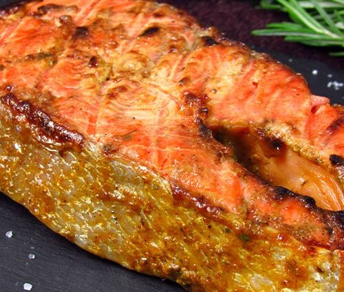 Darne de saumon au barbecue sauce soja et sésame