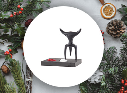 Fourchette en inox noir Tridens et son support