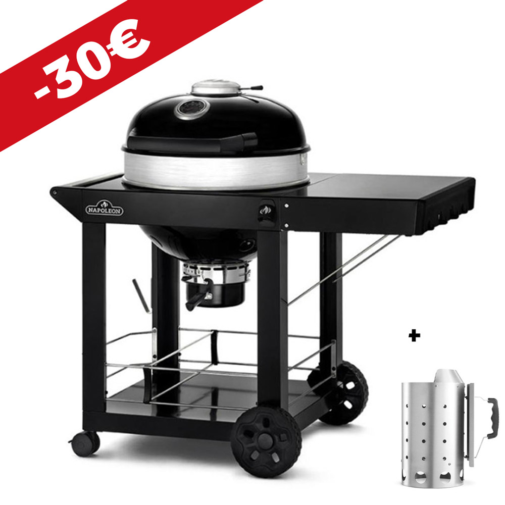 Pack barbecue charbon Kettle PRO 57 cm sur chariot + cheminée d'allumage ronde - Napoléon