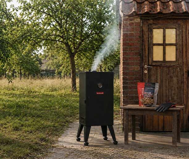 Fumoir électrique Olav Barbecook prêt d'un cabanon