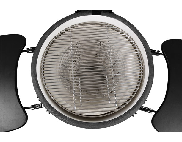 Vue sur la grille de cuisson du kamado noir mat 1.0 XL Kamal Barbecook