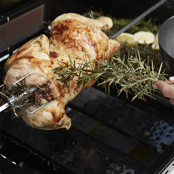 Poulet sur la rôtissoire Barbecook pour barbecue Magnus