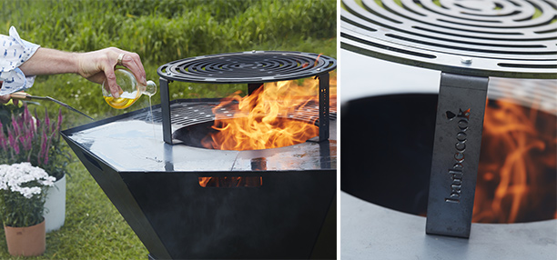 Support et grille Dynamic Centre installés sur le brasero plancha Barbecook Nestor