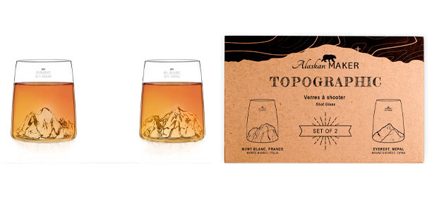 Packaging du coffret 2 verres à shooter Topographic Alaskan Maker