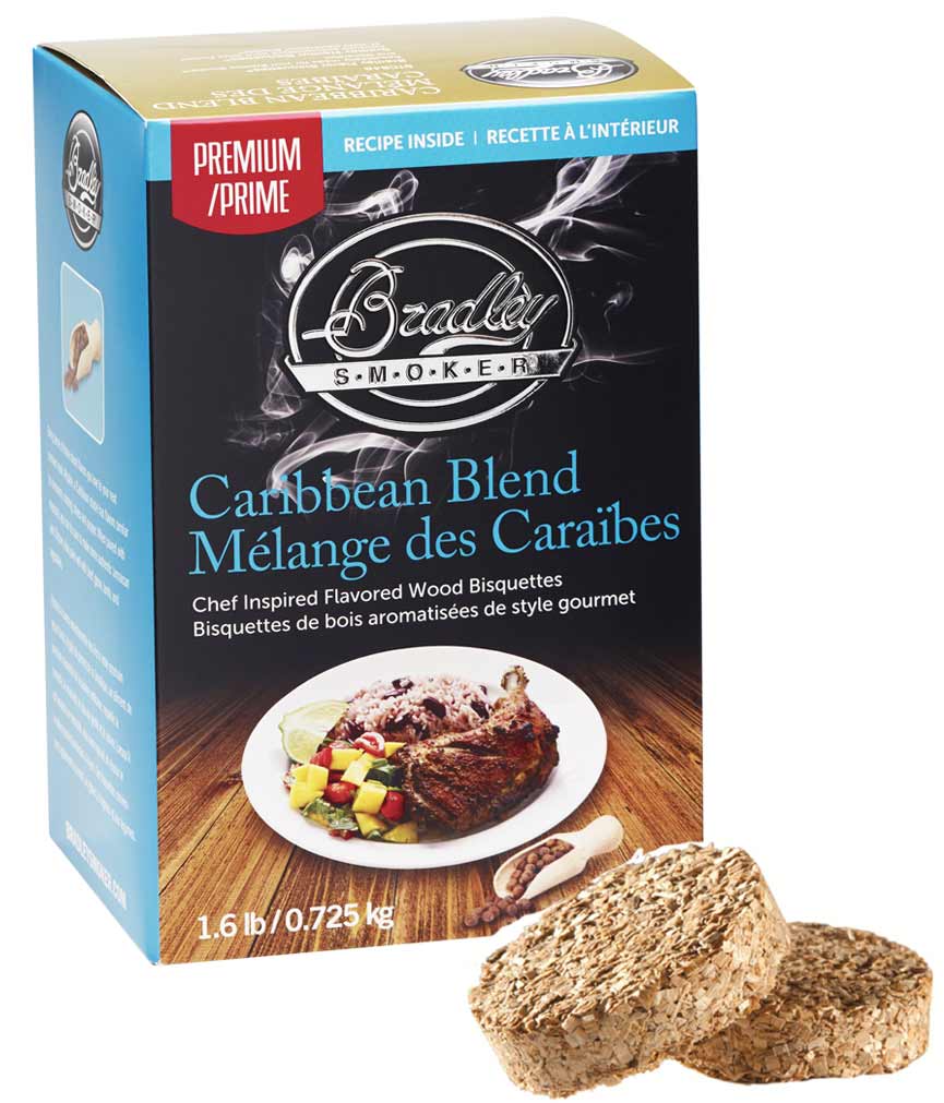 Boîtes de 48 bisquettes Mélange des Caraïbes packaging Bradley Smoker
