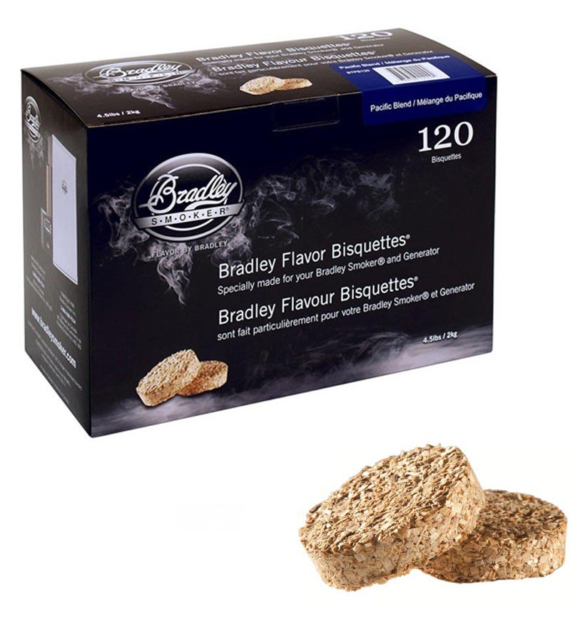Boîtes de 120 bisquettes Mélange du Pacifique packaging Bradley Smoker