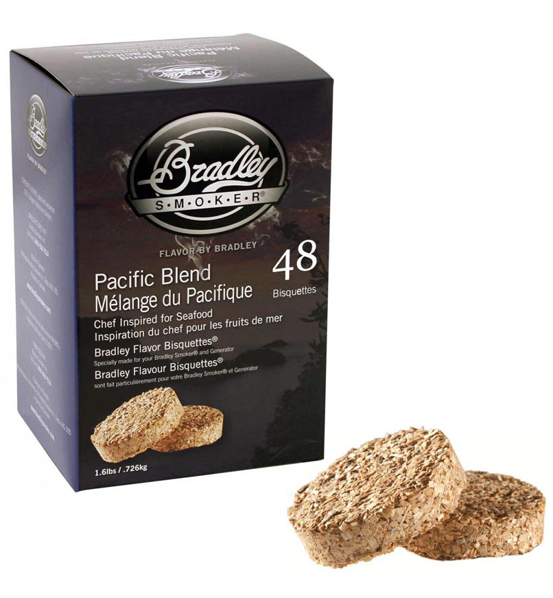 Boîtes de 48 bisquettes Mélange du Pacifique packaging Bradley Smoker