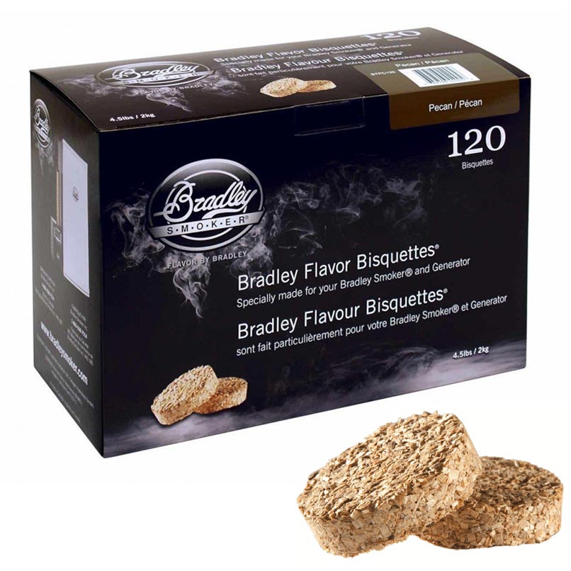 Boîtes de 120 bisquettes Pécan packaging Bradley Smoker