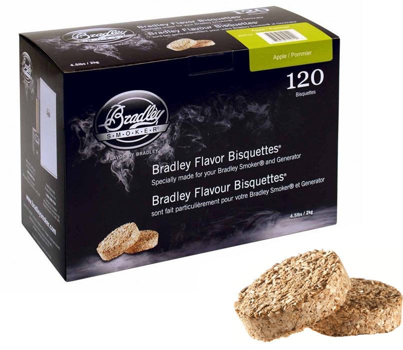 Boîtes de 120 bisquettes Pomme packaging Bradley Smoker