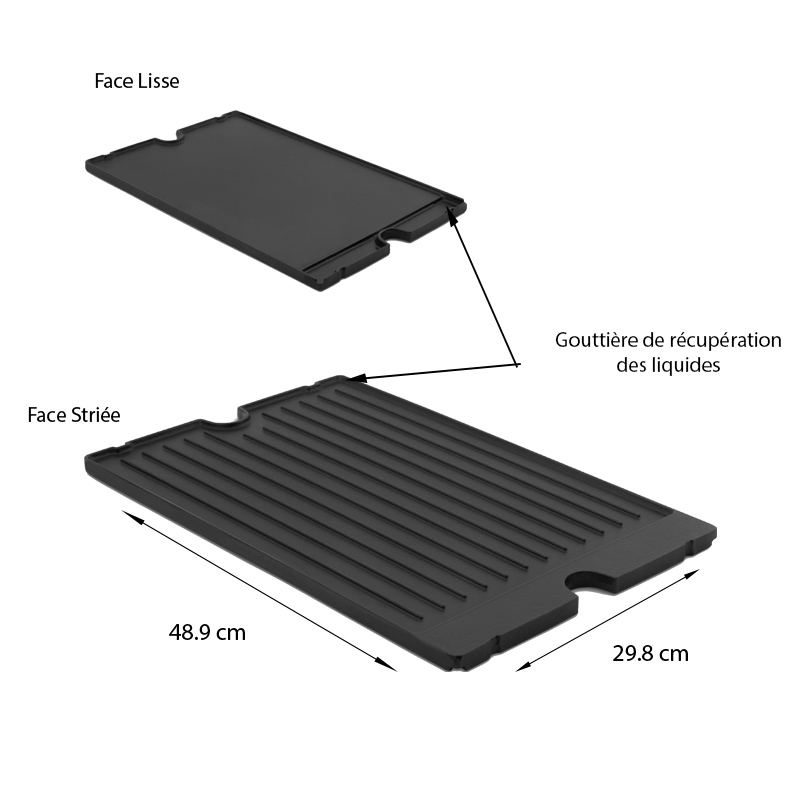 Caractéristiques et dimensions de la plancha en fonte barbecue Imperial ou Regal Broil King