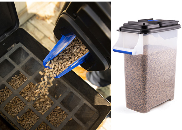 Zoom produit de la boite à pellets Broil King et visuel de mise en situation dans un barbecue pellet