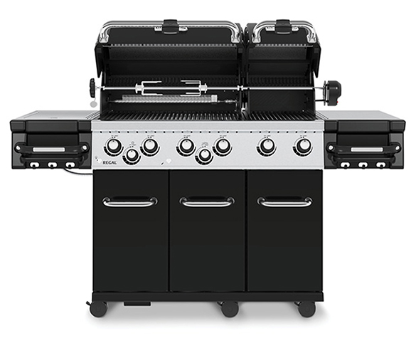 Barbecue Regal 690 noir couvercle ouvert avec rôtissoire incluse