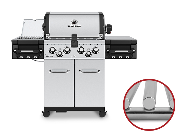 Barbecue gaz Regal S 490 IR Broil King avec zoom sur la grille en inox épaisse 9 mm