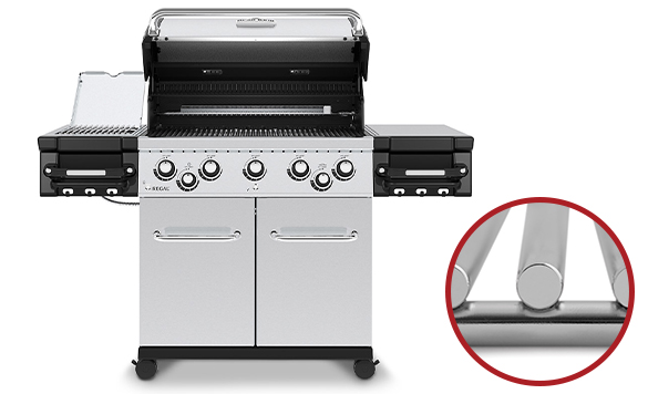 Barbecue Regal S 590 IR Broil King + zoom sur les grilles inox 9mm