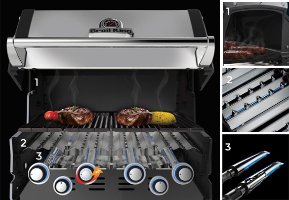 Système de cuisson Broil King : bruleurs dual tube, cuve et couvercle Therm Cast et barres Flav-r-Waves